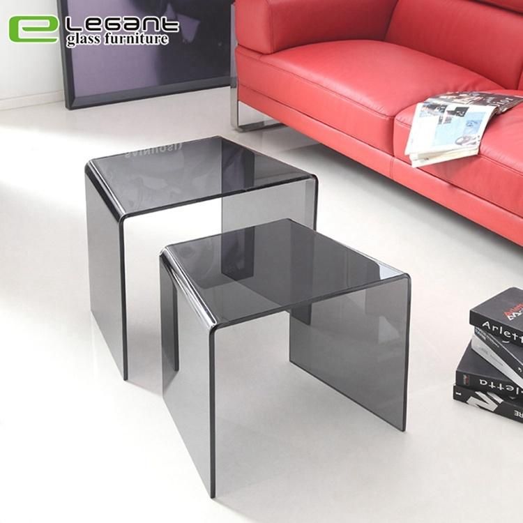 Nested Stainless Steel Coffee Table with Tempered Glass Top