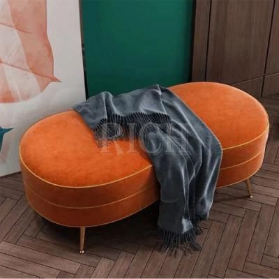 Orange Ottoman Upholstered Luxury Sofa Bench Gold Legs Entrance Stool Velvet Bench