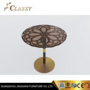 Metal Vintage Round Side Table in Golden Base and Glass Top for Hotel