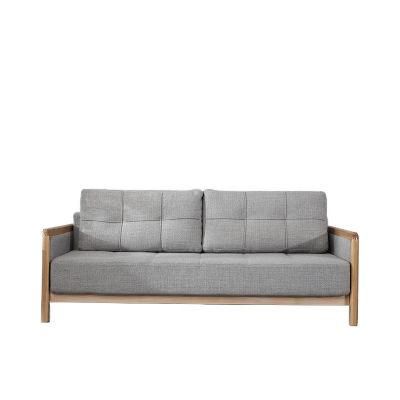 Solid Oak Sliding Sofa Bed Removable and Washable Fabric Bed Sofa 0069