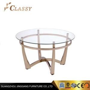 Living Room Silver Stainless Steel Based Coffee Dining Table with Tempered Glass Top