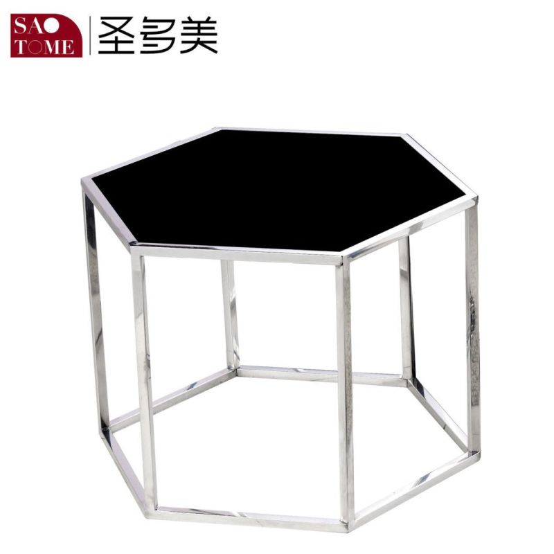 Living Room Furniture Stainless Steel Black Glass Nest Table