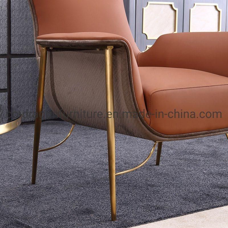 Luxury Modern Furniture Leather Leisure Sofa Chair with Metal Laegs
