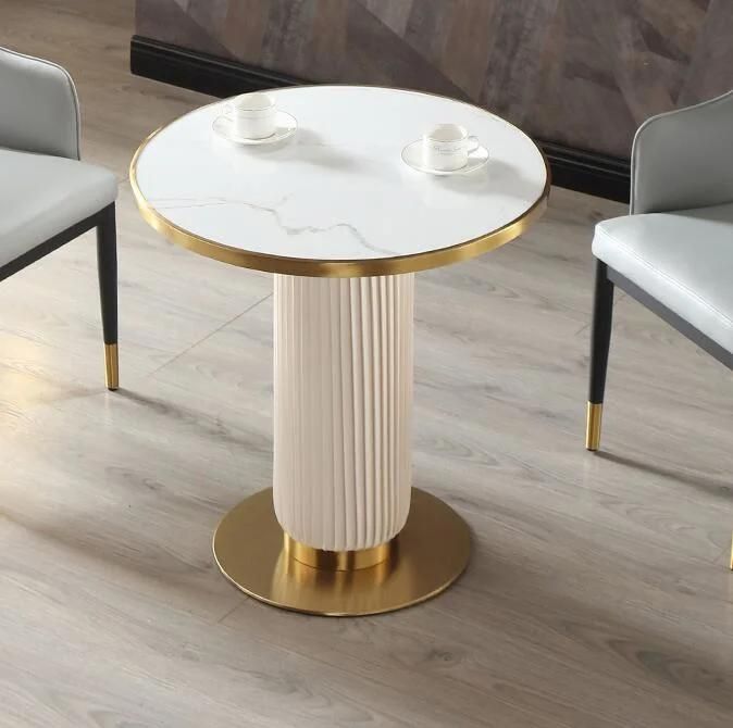 Italian Style Fashion Light Luxury Tea Center Table Living Room Table Furniture Slate Rock Round Golden Metal Iron Coffee Table