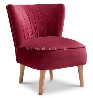 New Claret Dark Red Accent Chair Hot Selling Living Room Farbic Velvet Plush Dining Chair
