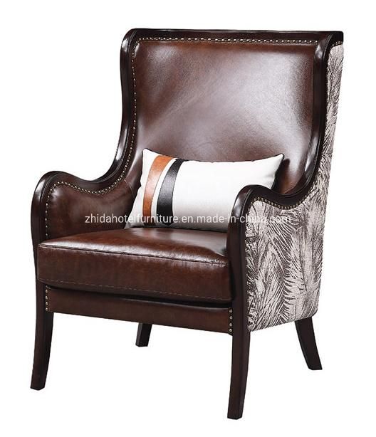 Modern Antique Leather Reception Area Hotel Lobby Living Room Chair