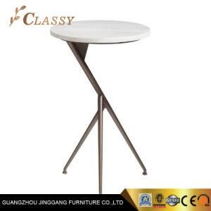 Metal Sofa Side Table with Marble Top and Elegant Design Base for Living Room