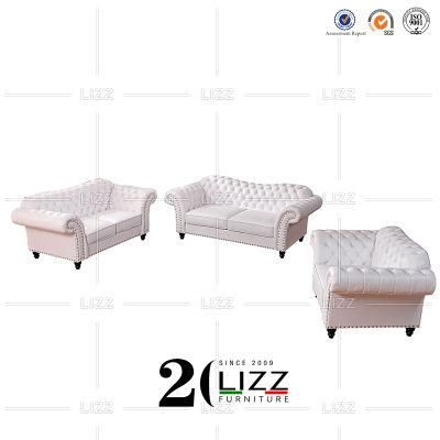 China Manufacturer European Style Home Hotel Furniture Living Room Wooden Feet Genuine Leather Sofa