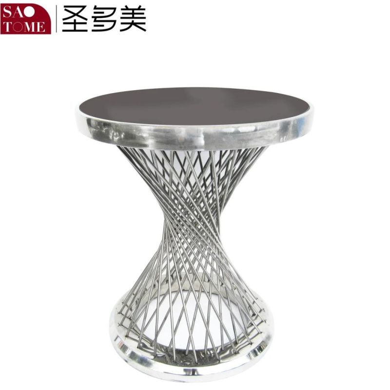 Modern and Popular Living Room Hotel Stainless Steel Black Glass Round End Table