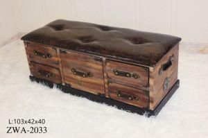 Fir Wood Long Bench Ottoman with Drawer