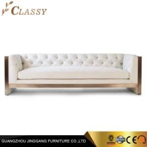 Modern Button Tufted Sofa with Stainless Golden Frame 3 Seaters