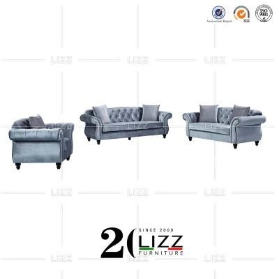 European Modern Chesterfield Sectional Velvet/Linen Fabric Sofa