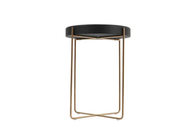 Contemporary Simple Style Home Furniture Movable Gold Color X-Stainless Steel Base Wooden Tray Top Side Table