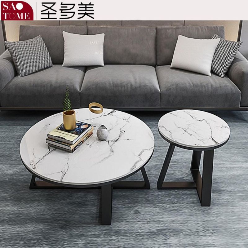 Modern Popular Living Room Furniture Two Specifications Matte Rock Plate Round Tea Table