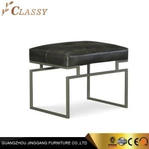 Modern Leather Ottoman Stool Bench for Chaise Chair with Stainless Steel Metal Base