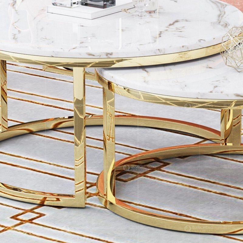 2 Pieces Separated Gold Stainless Steel Base Marble Coffee Table