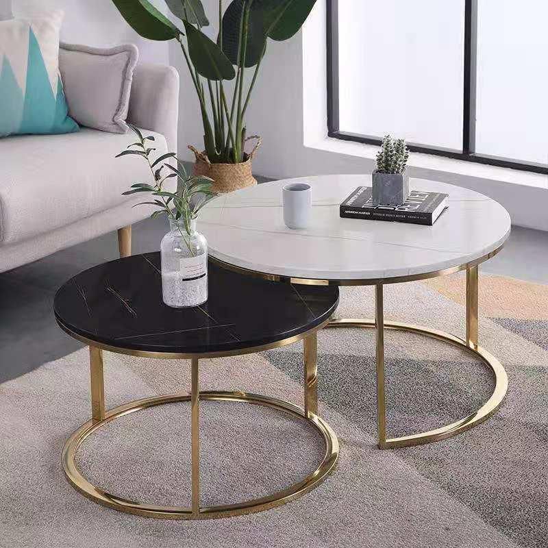 Round Coffee Table Sets Living Room Stainless Steel Furniture Marble Side Table