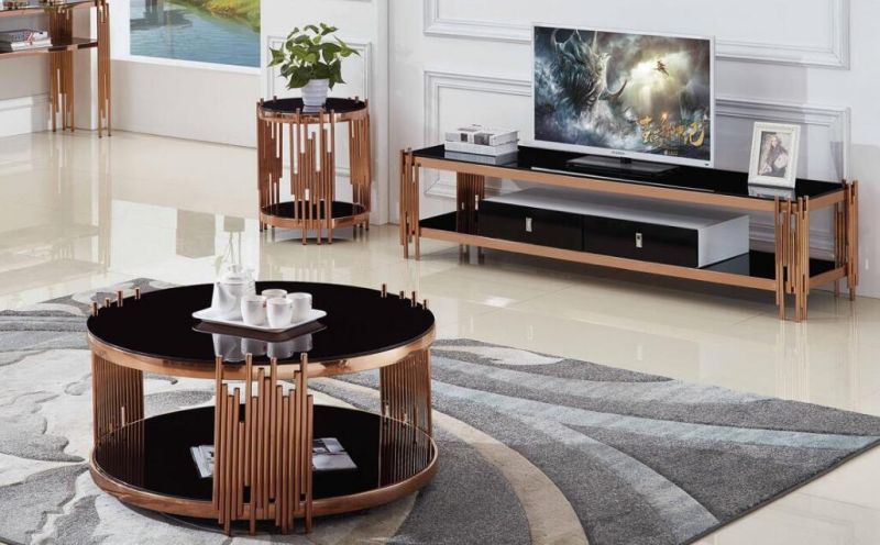 Commercial Coffee Table Black Glass Furniture Living Room Modern Bent Rose Gold Side Table