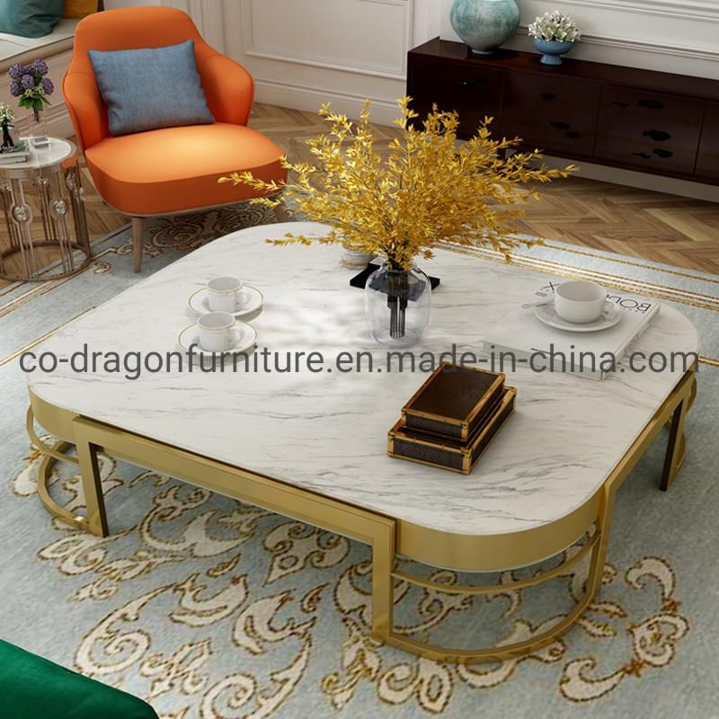 Stainless Steel Coffee Table with Marble Top for Modern Furniture
