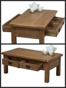 Solid Oak Coffee Table with 4 Drawers for Living Room (HSRU-0019)