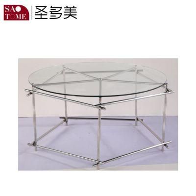 Modern Simple Living Room Furniture Glass Stainless Steel Round Coffee Table