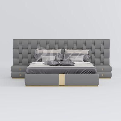 Comfortable Modern Upholsterd Home Furniture Italian Genuine Leather Bedroom Senior Grey Bed Set