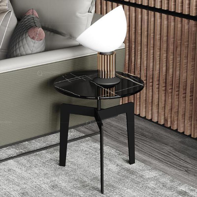 House Living Furniture Round Marble Black Leg Center Side Table