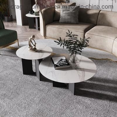 Luxury Livingroom Furniture Marble Top Coffee Table with Steel Legs