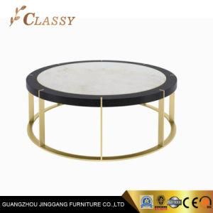 Modern Living Room Furniture Wood Marble Top in Mirror Stainless Steel Coffee Table