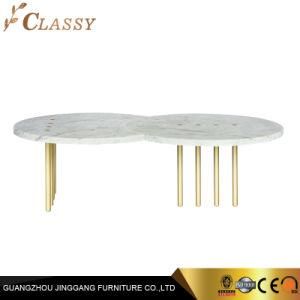 Modern Luxury Eclipse Dots White Marble Coffee Table with Golden Metal Legs