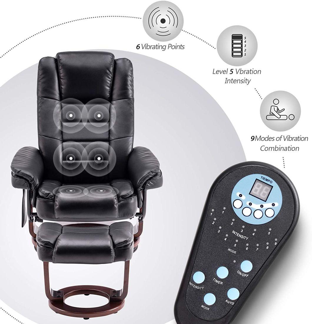 Jky Furniture Modern Design Leather Leisure Chair with Ottoman and 8 Points Vibration Massage Functions (2 In Ottoman 6 In Chair)