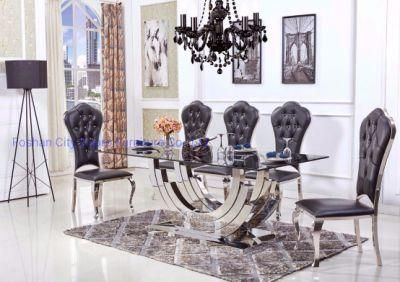 New Chinese Style Glass Top Stainless Steel Dining Glass Table Set for Home Furniture