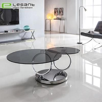 Rotatable Stainless Steel Coffee Table with Tempered Glass Top