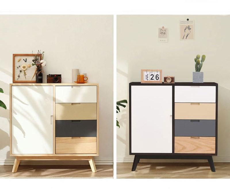 Modern Small Apartment Chest of Drawers with Door Solid Wood Bedroom Storage Cabinet 0512