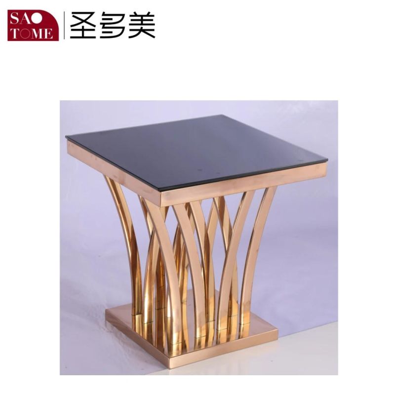 Modern Luxury Living Room Bedroom Furniture Stainless Steel Black Glass End Table