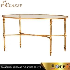 Luxury Modern Oval Coffee Table in Golden Stainless Steel Bamboo Legs and Tempered Glass Top