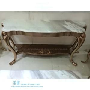Modern 2 Shelves Rose-Golden Metal Frame Marble Console (HW-722-7T)