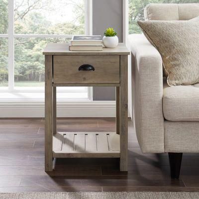 Home Furniture Set Gray Wash End Table Coffee Tables with 1 Drawer and Storage Shelf