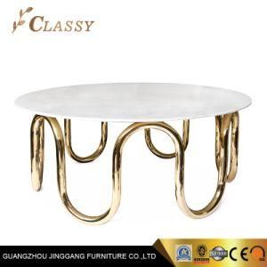 Fantastic Hotel Furniture Marble Table with Polished Brass Tube Base