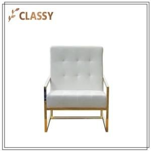 Rectangle Flannel Cushion Golden Stainless Steel Frame Living Room Chair