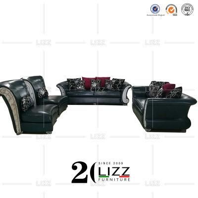 Promotion Wholesale Modern Home Living Room Sofa Set Comfortable Geniue Leather Sofa with Metal Decor