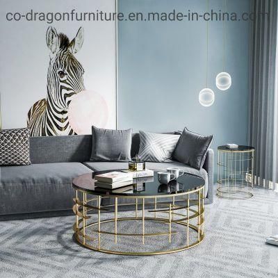 Luxury Home Furniture Gold Steel Coffee Table with Marble Top