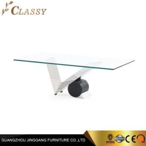 Living Room Tempered Glass Top Coffee Table with Wood Composite-Shape Stainless Steel