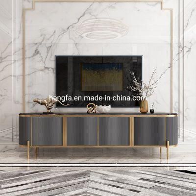 Factory New Model Golden Plated Steel Legs High Rack TV Cabinet Marble TV Stand