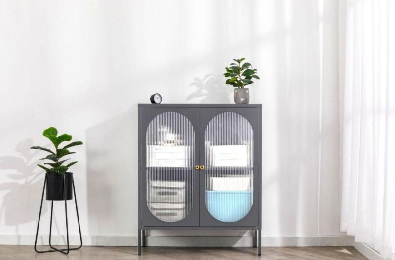 Nordic Style Fluted Glass Door Metal Storage Cabinet