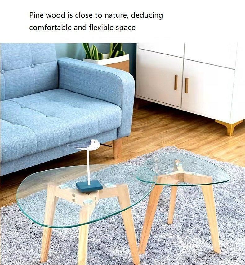 Modern Simple Living Room Furniture Glass Solid Wood Cover Two Coffee Table