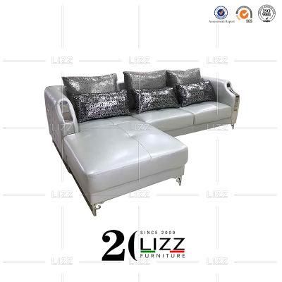 White Luxury L Shape Hardware Leather Sofa Modern Stylish Design 2 Seater Sofa with Chaise Set