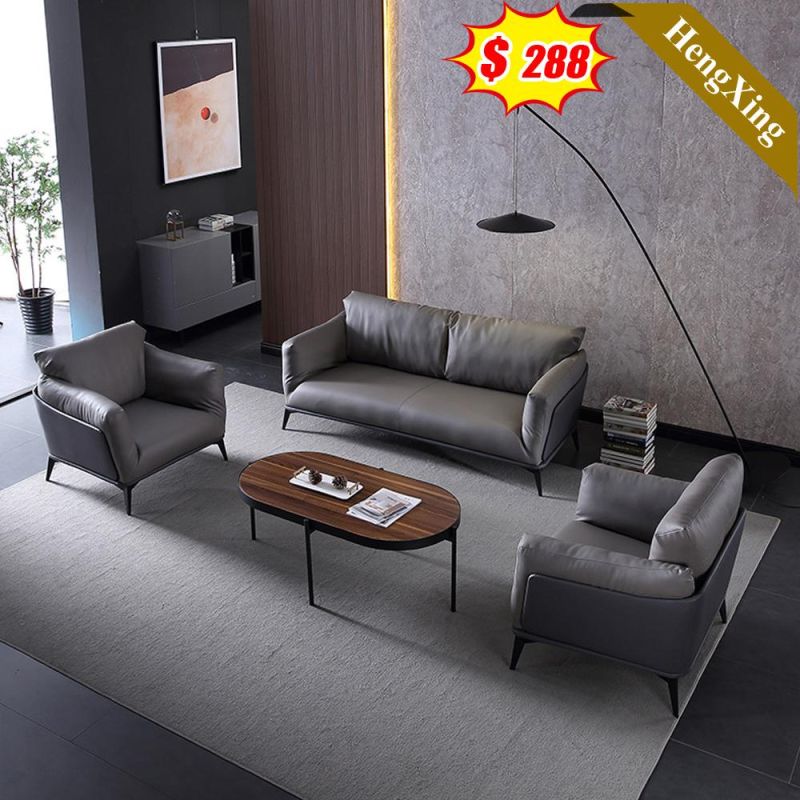 Simple Design Living Room Office Home Hotel Dark Gray Customized Color PU Leather Leisure Sofa