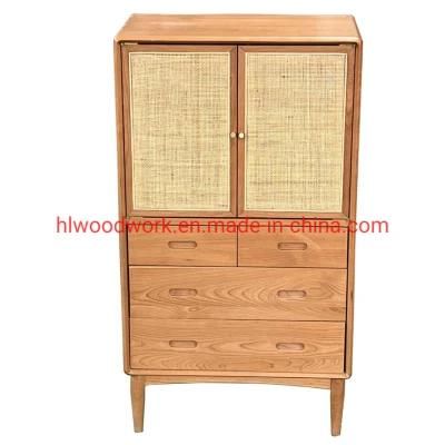 Oak Wood Cabinets with Rattan Door Natural Color Dining Room Side Cabinets