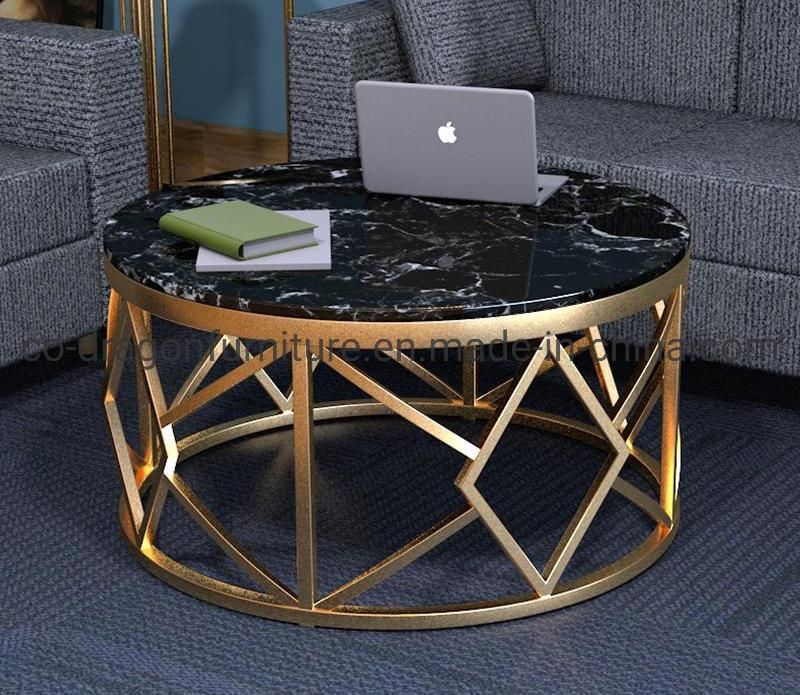 Fashion Modern Furniture Stainless Steel Coffee Table with Marble Top